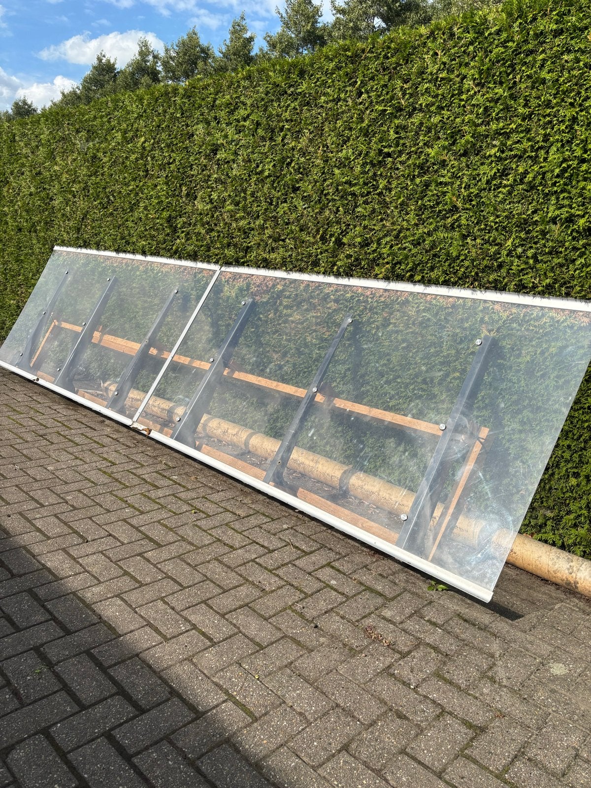 Plexiglas afdak met sterke zwart gecoate constructie, Tuin en Terras, Ophalen, Gebruikt, Overige typen