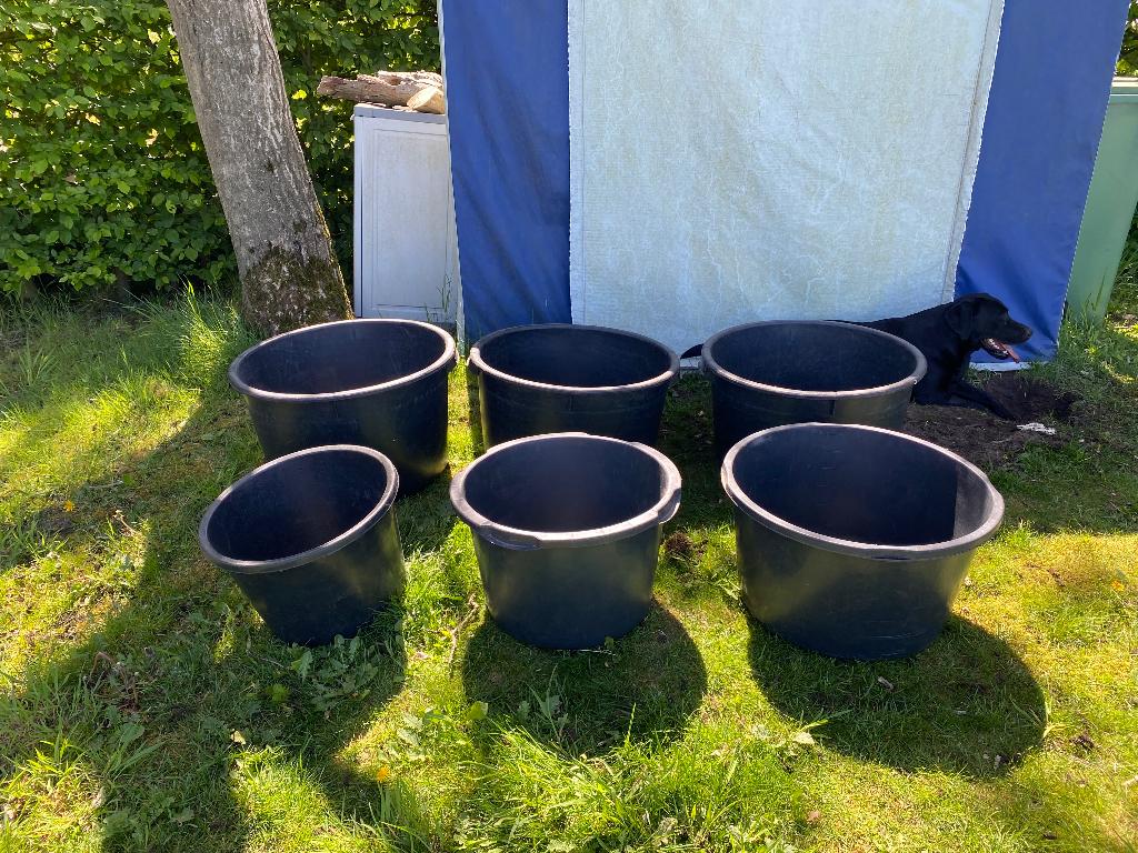 6 kunststof kuipen 1x30L 1x40L 1x65L 2x80L 1x85Liter, Ophalen, Gebruikt