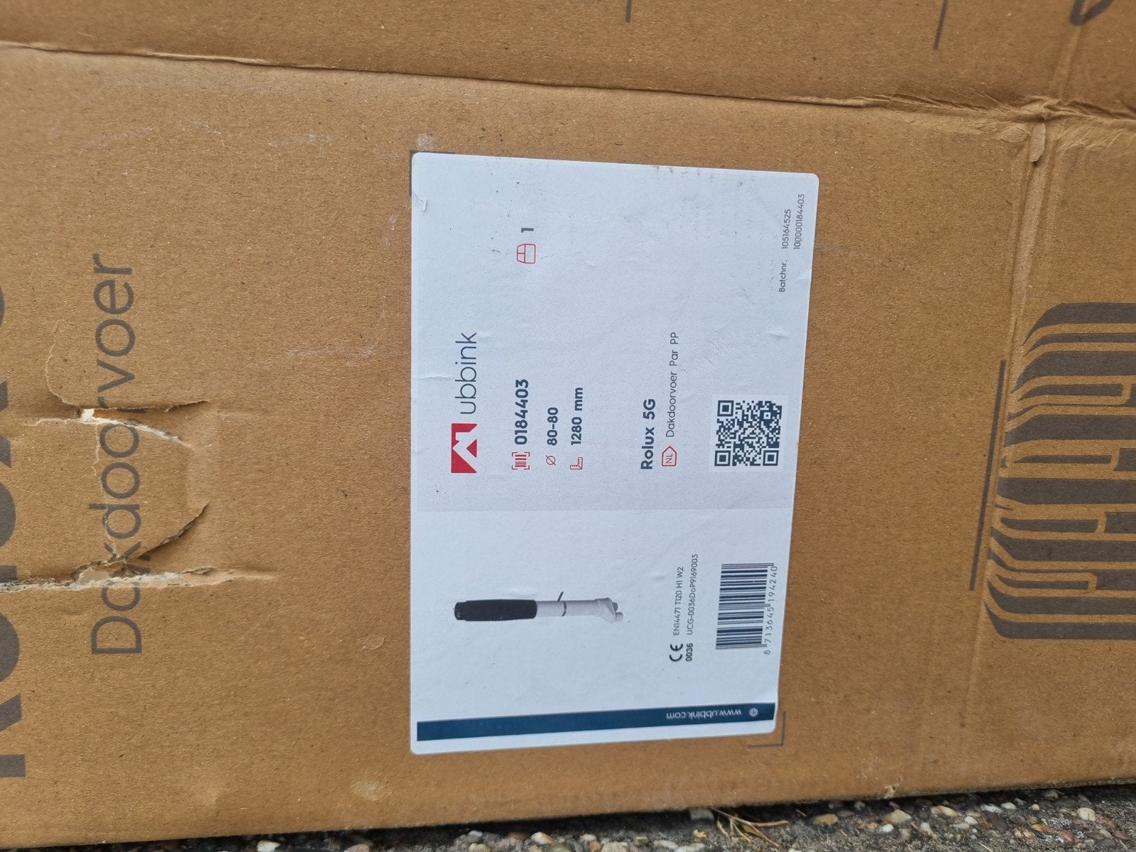 Ubbink Rolux 5G Dakdoorvoer PP 80-80 1280mm, Ophalen, 2 tot 4 meter, 60 tot 80 mm, Nieuw