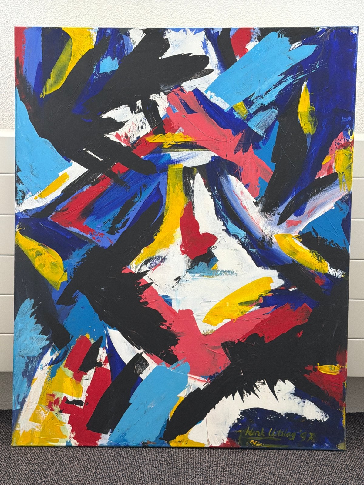 Abstract acryl schilderij Henk Uitslag 1997, 80x100cm, Antiek en Kunst, Ophalen