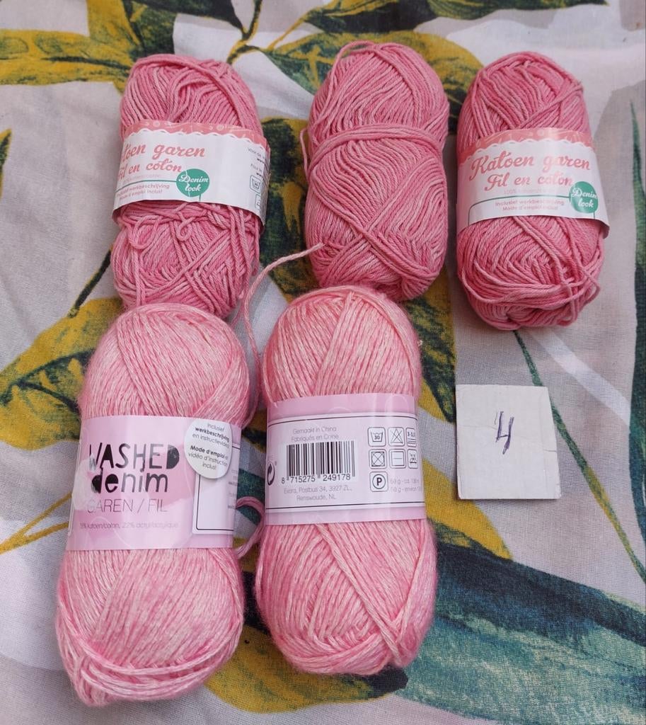 5 bollen katoen 2 kleuren rose, Ophalen of Verzenden, Nieuw, Breien of Haken, Wol of Garen