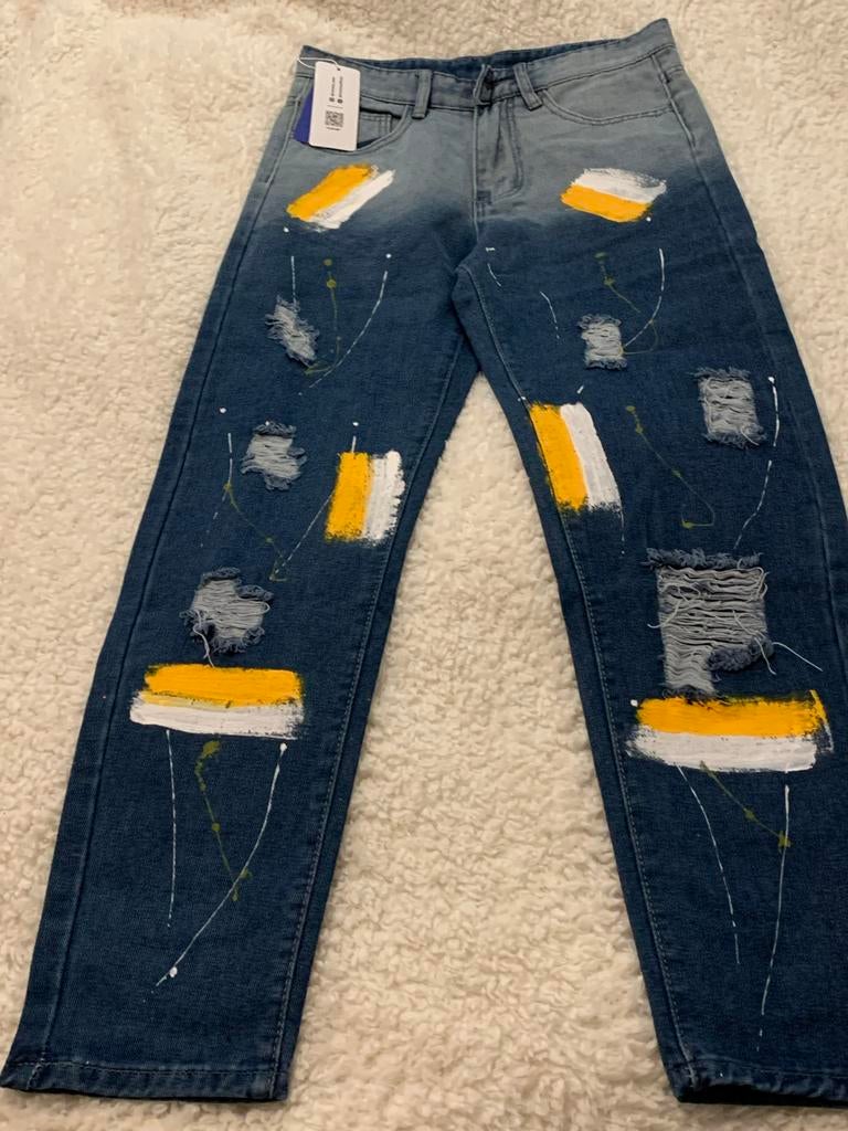 Romwe jeans met verfspatten en gaten, maat 28, Ophalen of Verzenden, Nieuw, Blauw, W28 - W29 (confectie 36)