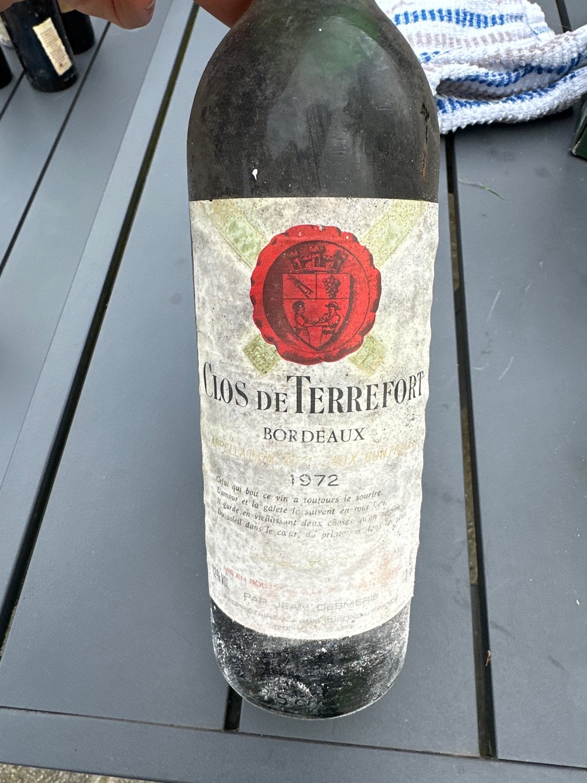 Clos de Terrefort Bordeaux 1972, Ophalen of Verzenden, Gebruikt, Frankrijk, Rode wijn