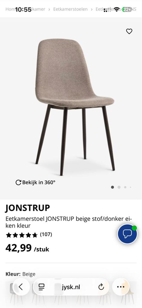 Jysk JONSTRUP stoelen 2x, Ophalen, Nieuw, Overige kleuren, Twee