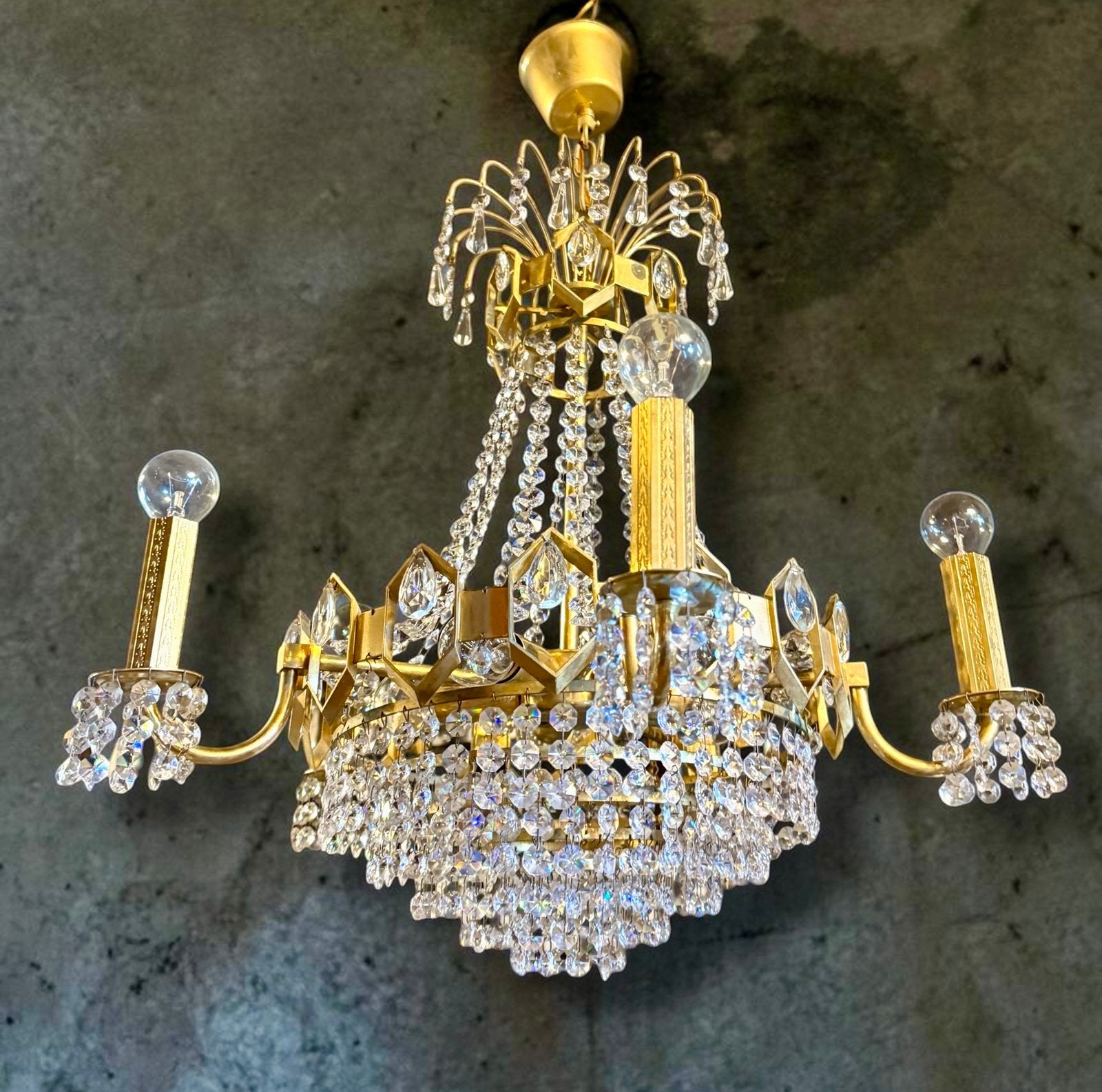 Zeer bijzondere vintage kristallen kroonluchter, Ophalen of Verzenden, Zo goed als nieuw, Glas, Vintage design empire regency