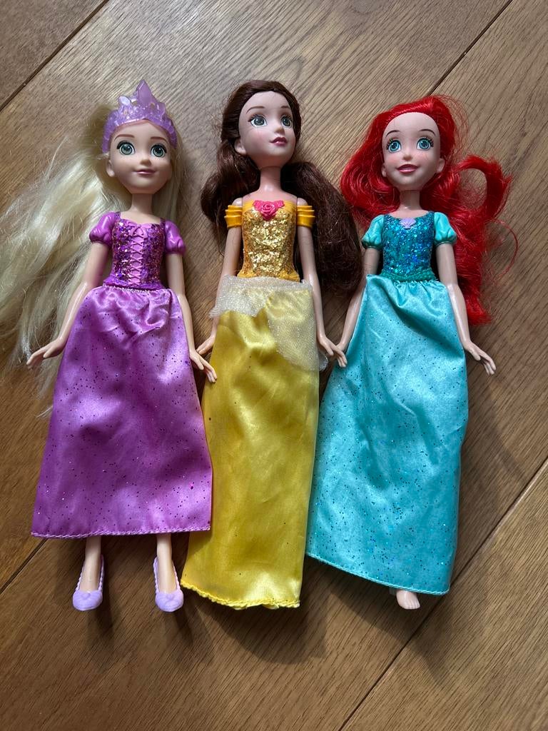 Set van 3 Disney Prinsessenpoppen: Rapunzel, Belle, Ariël, Ophalen of Verzenden, Zo goed als nieuw, Overige typen