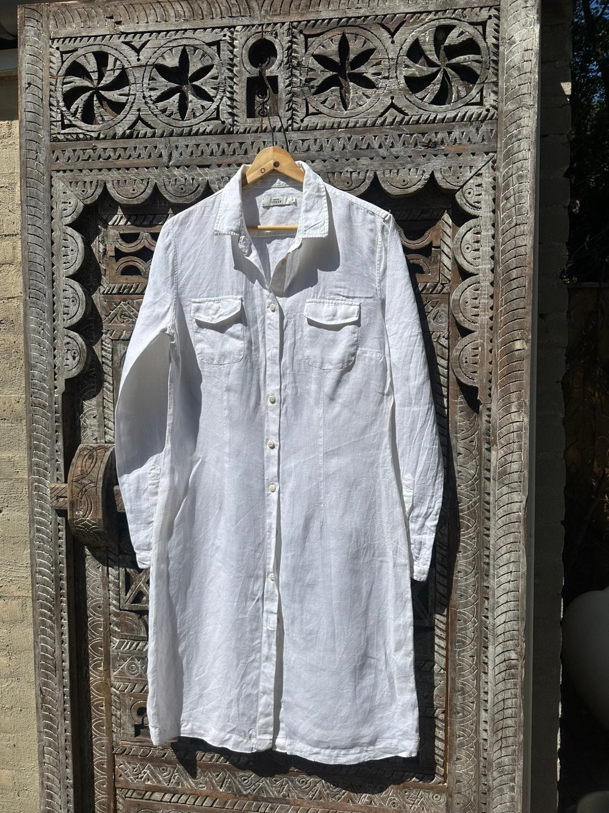 0039 italy. Pauw linnen jurkje, Kleding | Dames, Ophalen of Verzenden, Zo goed als nieuw, Maat 38/40 (M), Boven de knie