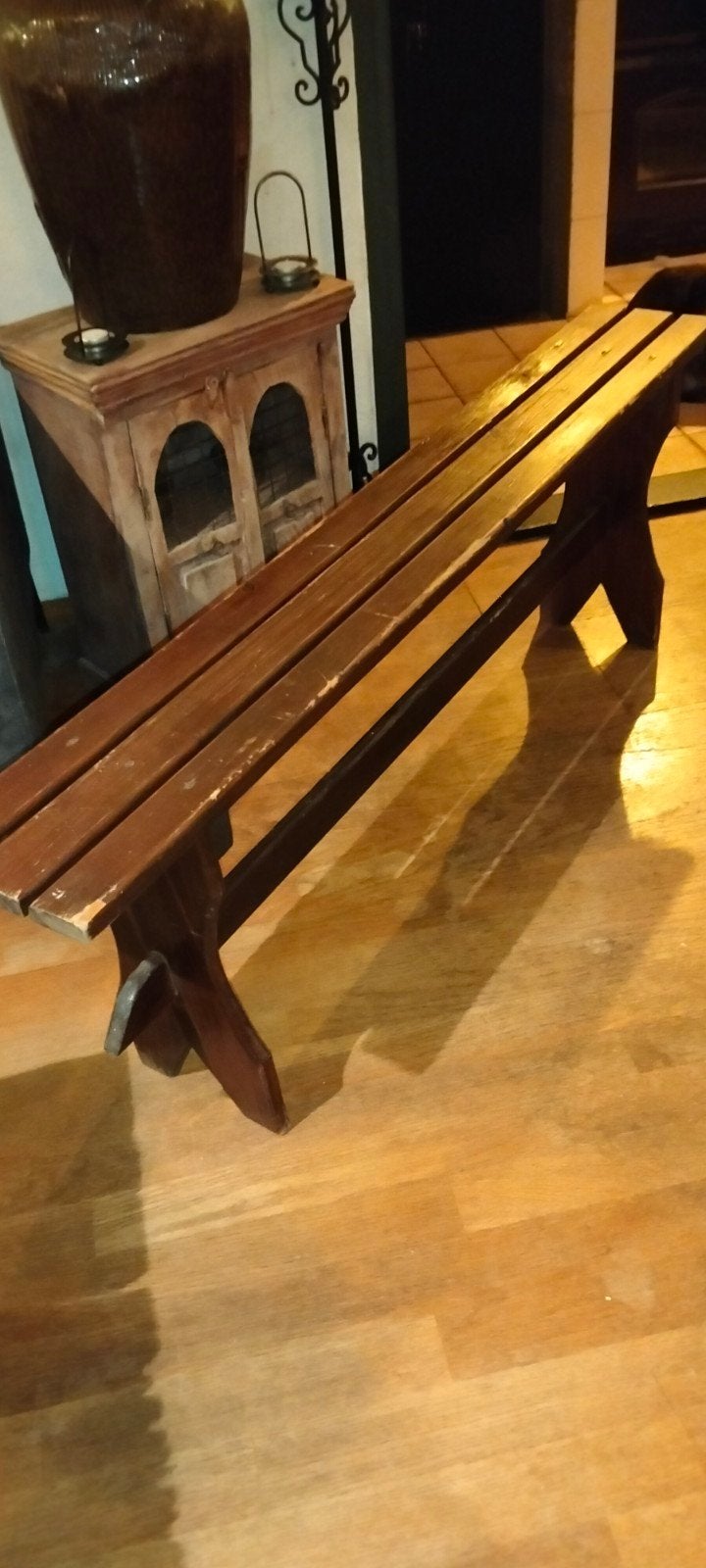 Grote brocante oude houten bankje bijzet bank stevig, Ophalen