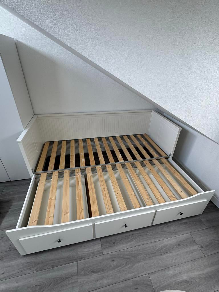 IKEA Hemnes Bedbank - Wit, uitschuifbaar met lades, Ophalen, Verstelbaar, Wit, Tweepersoons