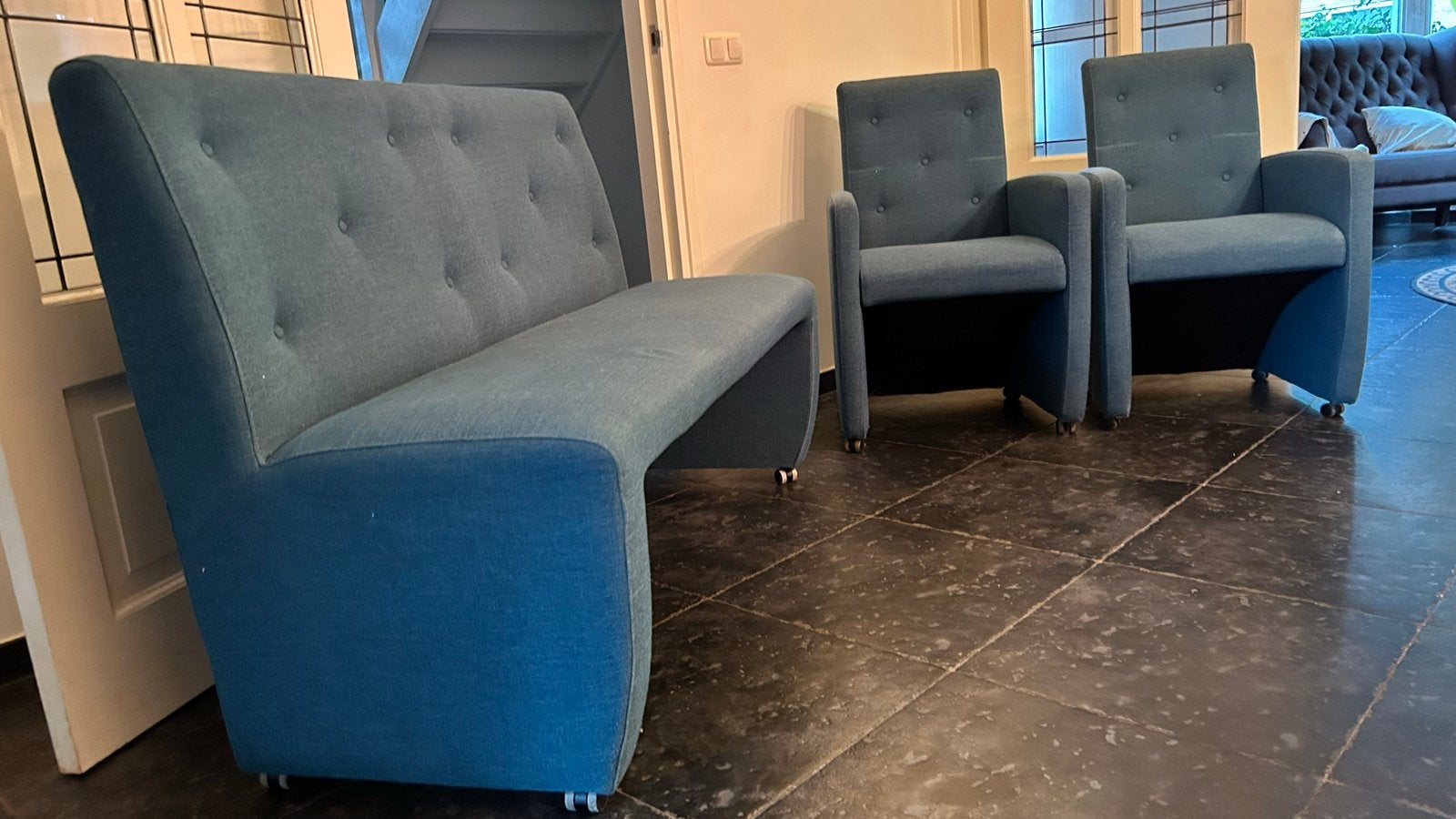 Eetbank met twee bijpassende stoelen, Ophalen, Twee, Blauw, Zo goed als nieuw