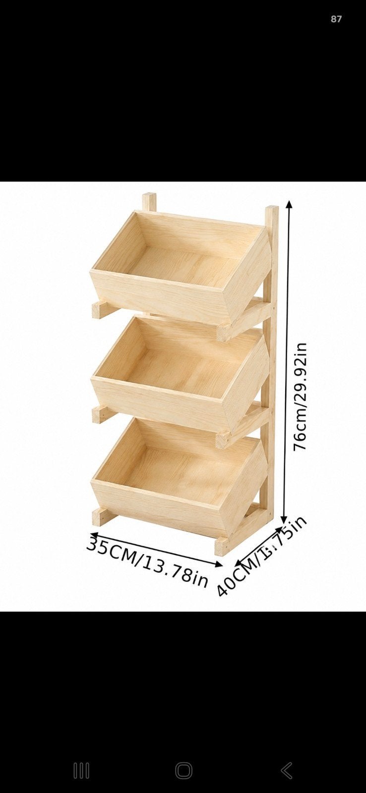 Houten opbergrek met 3 manden - 76x40x35cm, Ophalen, Nieuw