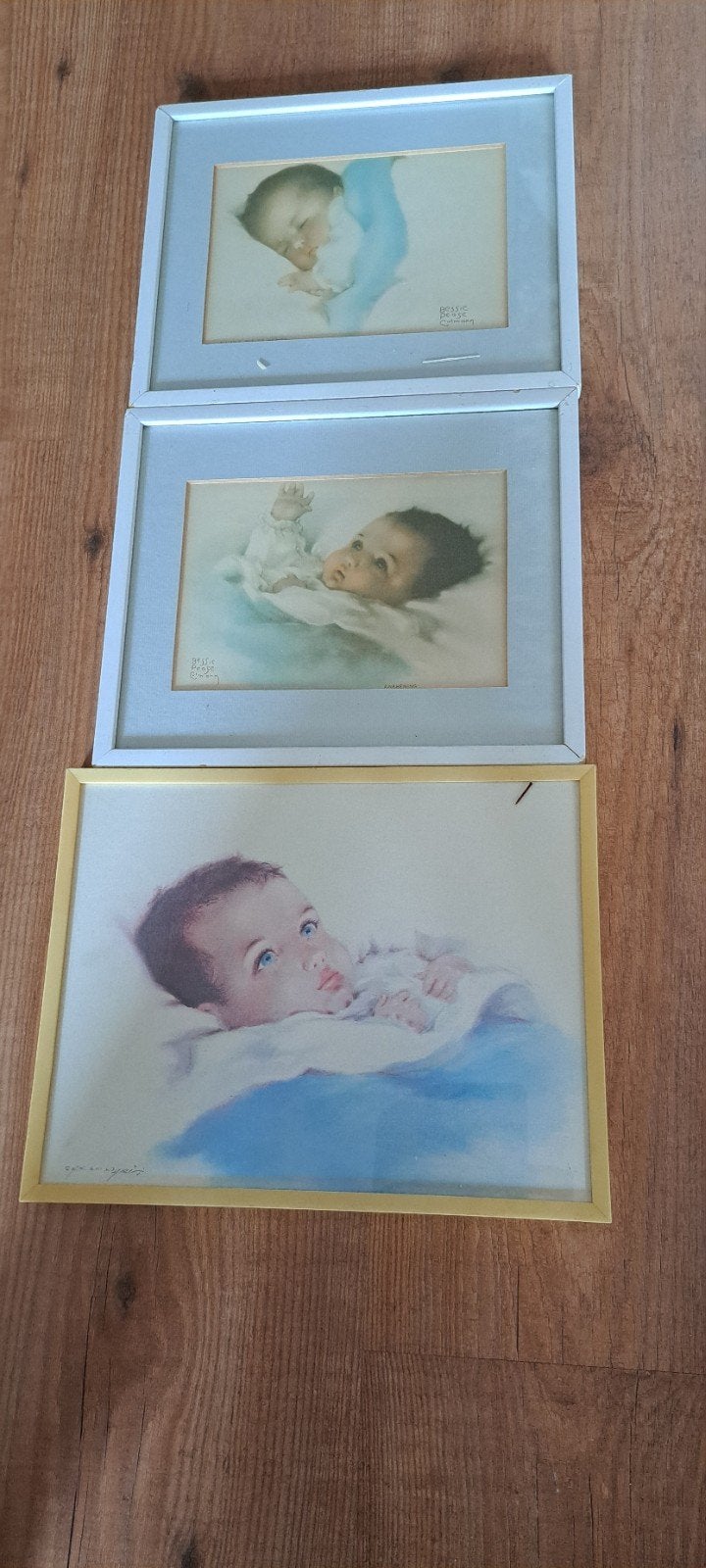 Set van 3 vintage baby prints/foto's in lijst, Ophalen, Minder dan 50 cm, Gebruikt, Oorspronkelijke maker