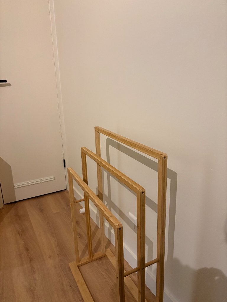 Bamboe handdoekenrek 3-laags – 82 x 60 x 24 cm, Ophalen, Zo goed als nieuw, Beige, Handdoekenrek