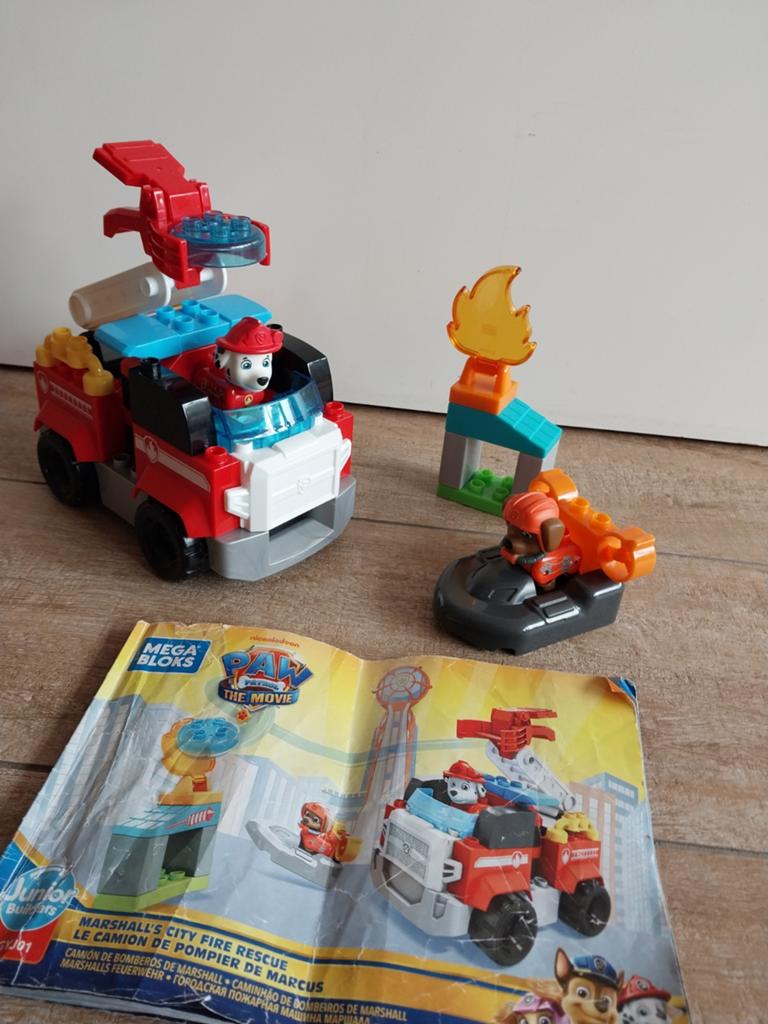 Mega Bloks Paw Patrol Marshall Brandweerwagen en Rubble, Ophalen of Verzenden, Zo goed als nieuw, Megabloks