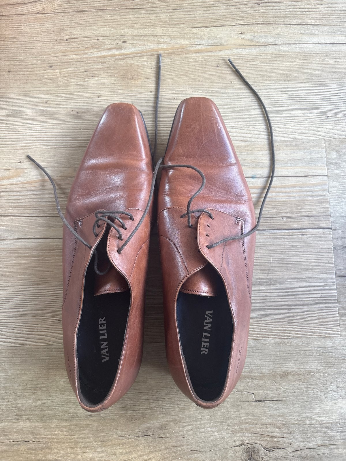 Van Lier leren herenschoenen cognac –  43 (UK 9), Ophalen, Zo goed als nieuw, Bruin, Veterschoenen