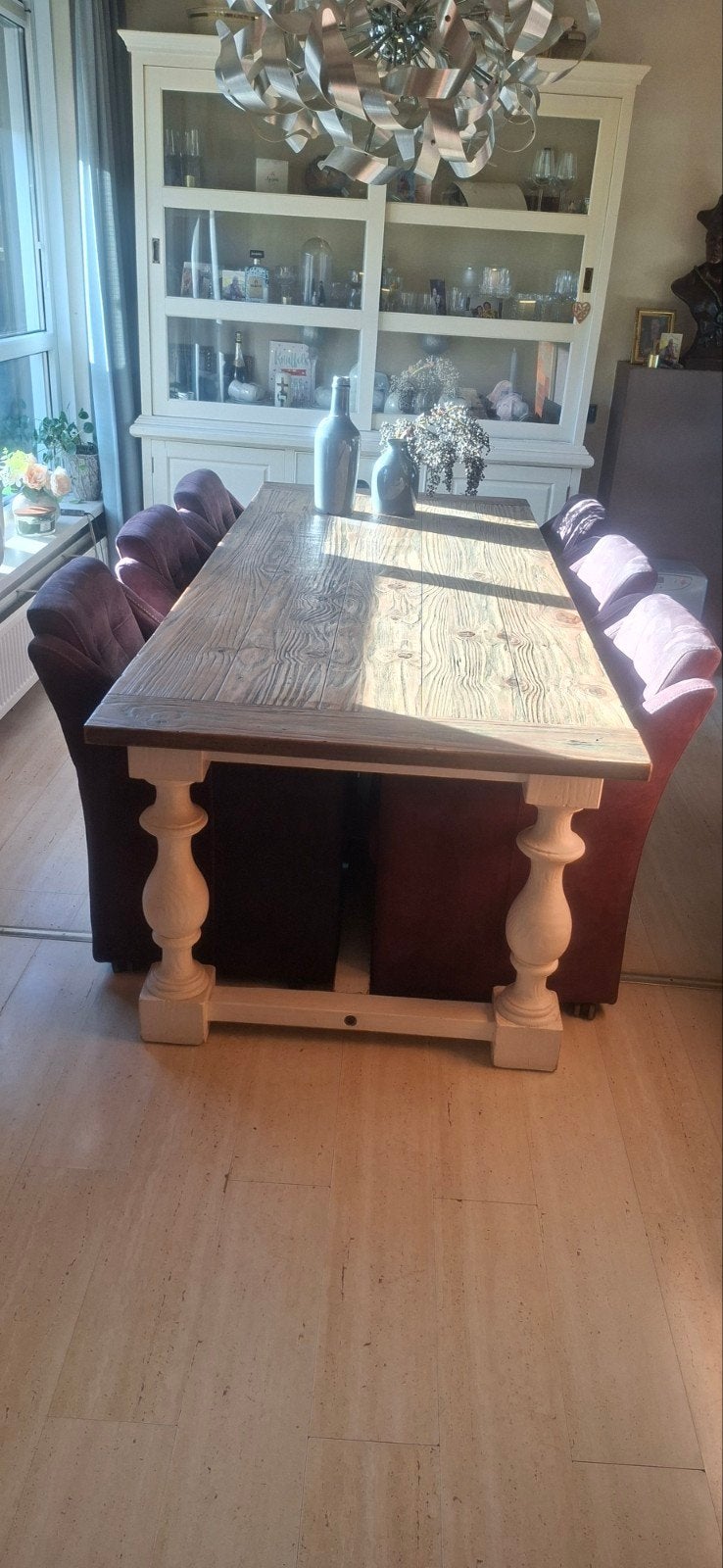 Mooie kloostertafel  met 6 stoelen, Ophalen, Gebruikt, 200 cm of meer, 50 tot 100 cm