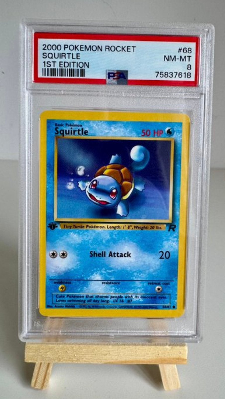 Pokemon - 1 graded card - squirtle %68 firts edition - psa 8, Ophalen of Verzenden, Zo goed als nieuw