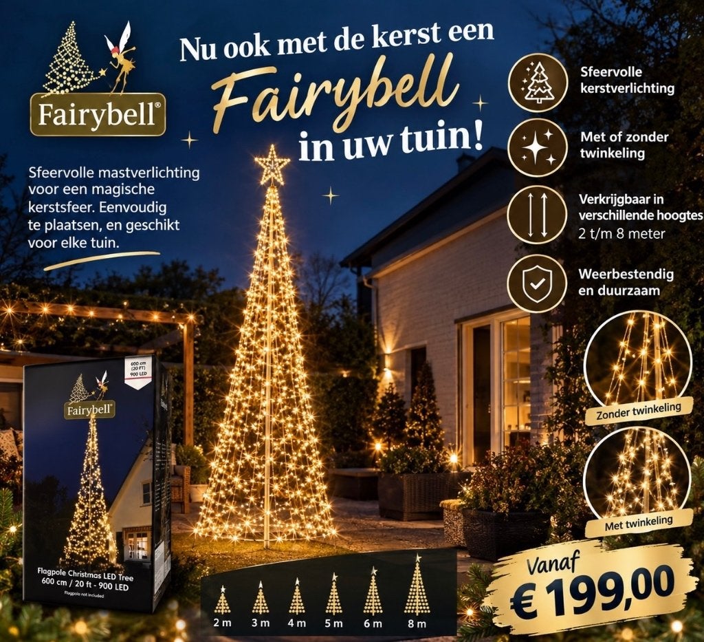 Fairybell mastverlicht 4 tot 8 meter, ook met twinkeling, Ophalen of Verzenden, Nieuw