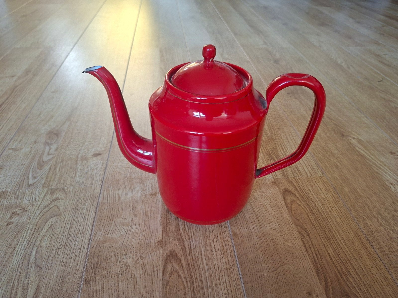 Vintage Rode Emaille Koffiepot ~20 cm hoog, Antiek en Kunst, Antiek | Emaille, Ophalen of Verzenden
