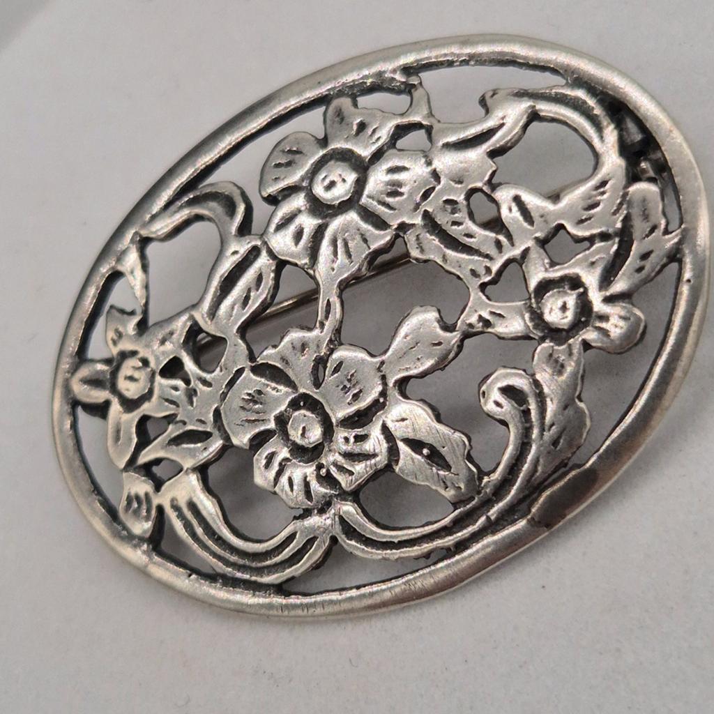 Mooie Vintage Zilveren Broche 835 met Bloemmotief, Sieraden, Tassen en Uiterlijk, Broches, 4 tot 7 cm, Gebruikt, Verzenden, Zilver