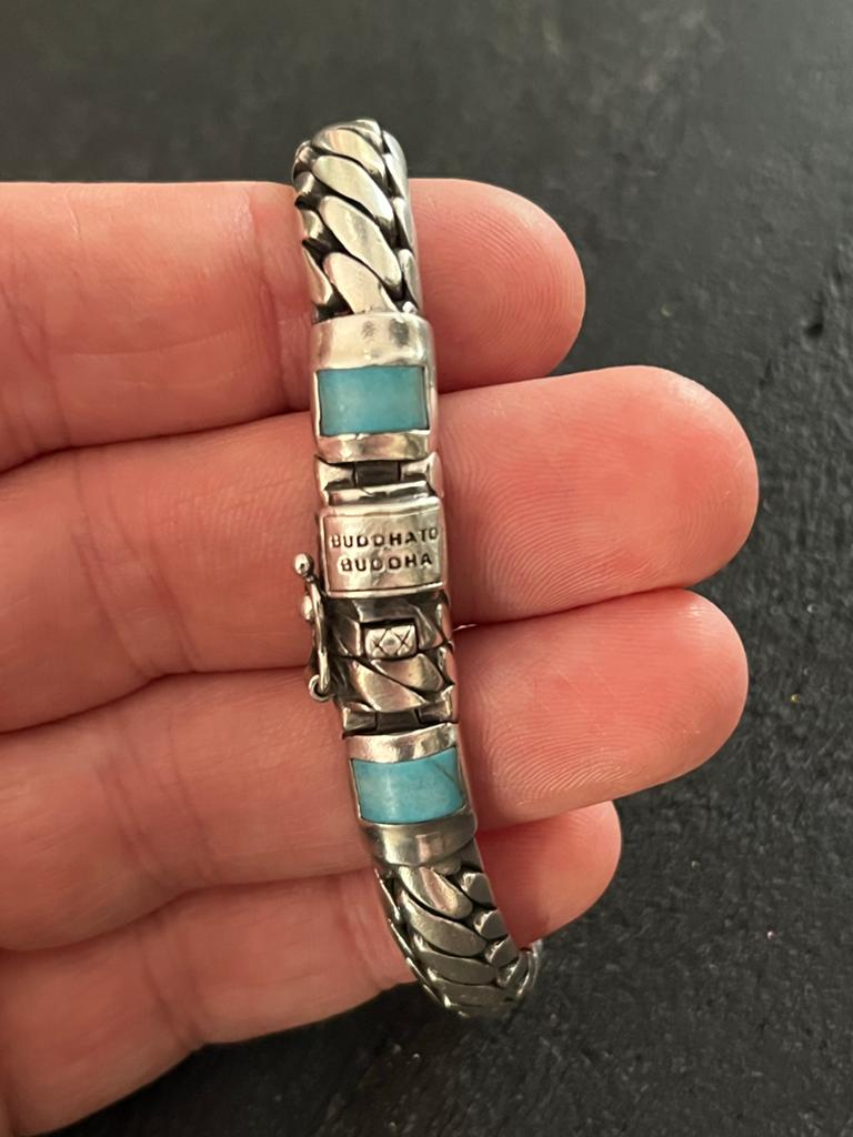 Buddha to Buddha Ben XS Stone Turqouise Armband Maat 16, Ophalen of Verzenden, Gebruikt, Zilver
