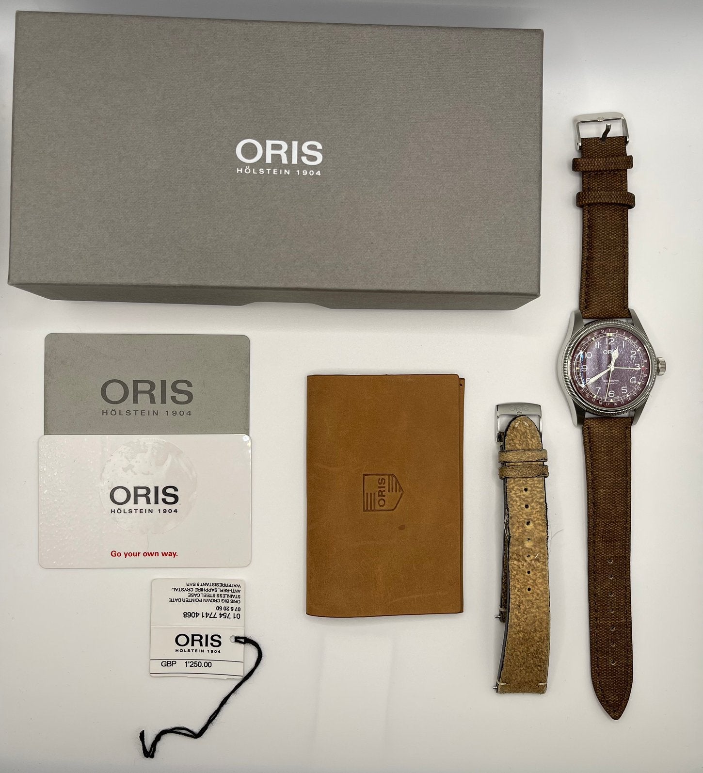 Oris Big Crown Pointer Date Full Set, Overige merken, Leer, Staal, Polshorloge