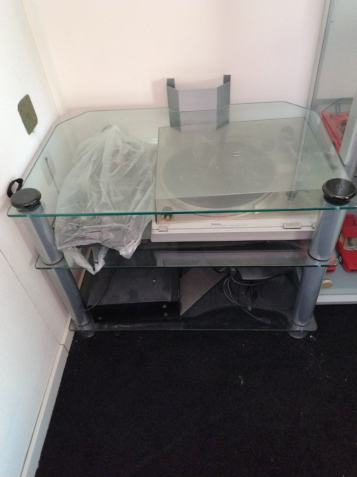 Glazen tv-meubel / audiomeubel met 3 planken, Huis en Inrichting, Ophalen, Gebruikt, Glas