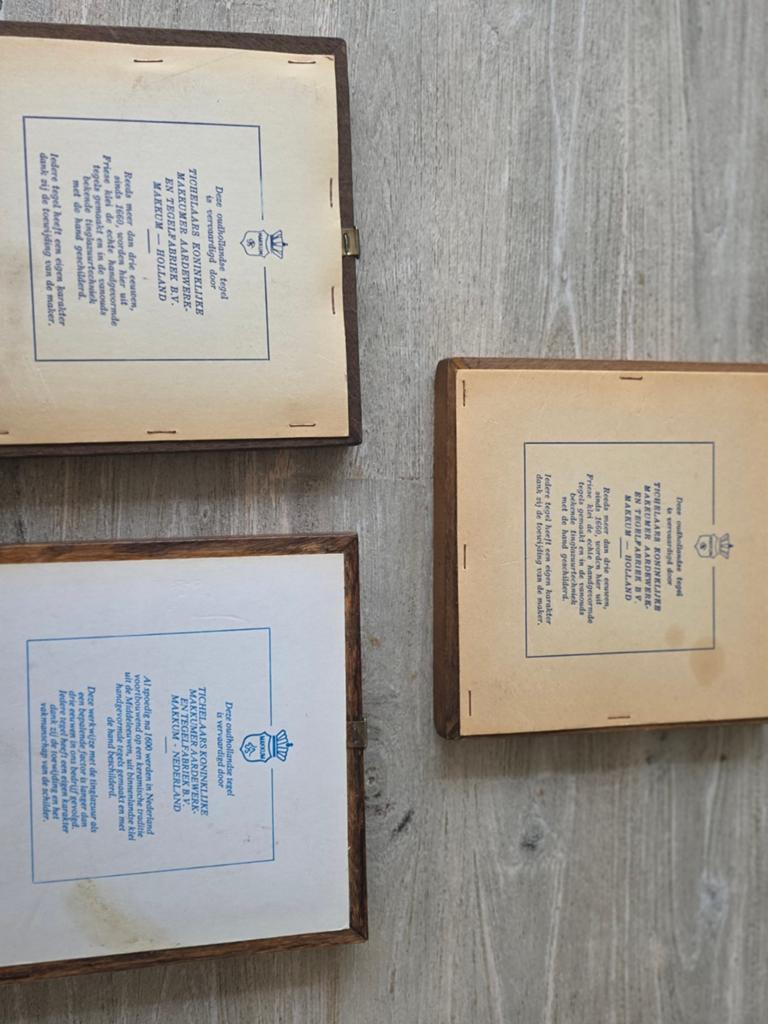 Set van 3 Delfts Blauwe Tegeltjes in Houten Lijst, Ophalen