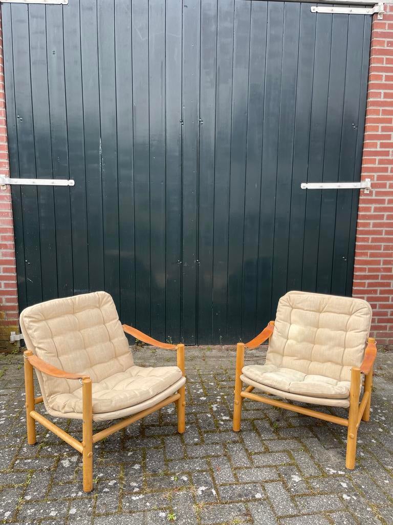Safari fauteuils Bror Boije by DUX. Junker. Zweeds., Huis en Inrichting, Fauteuils, Ophalen, Geen, 75 tot 100 cm, Hout