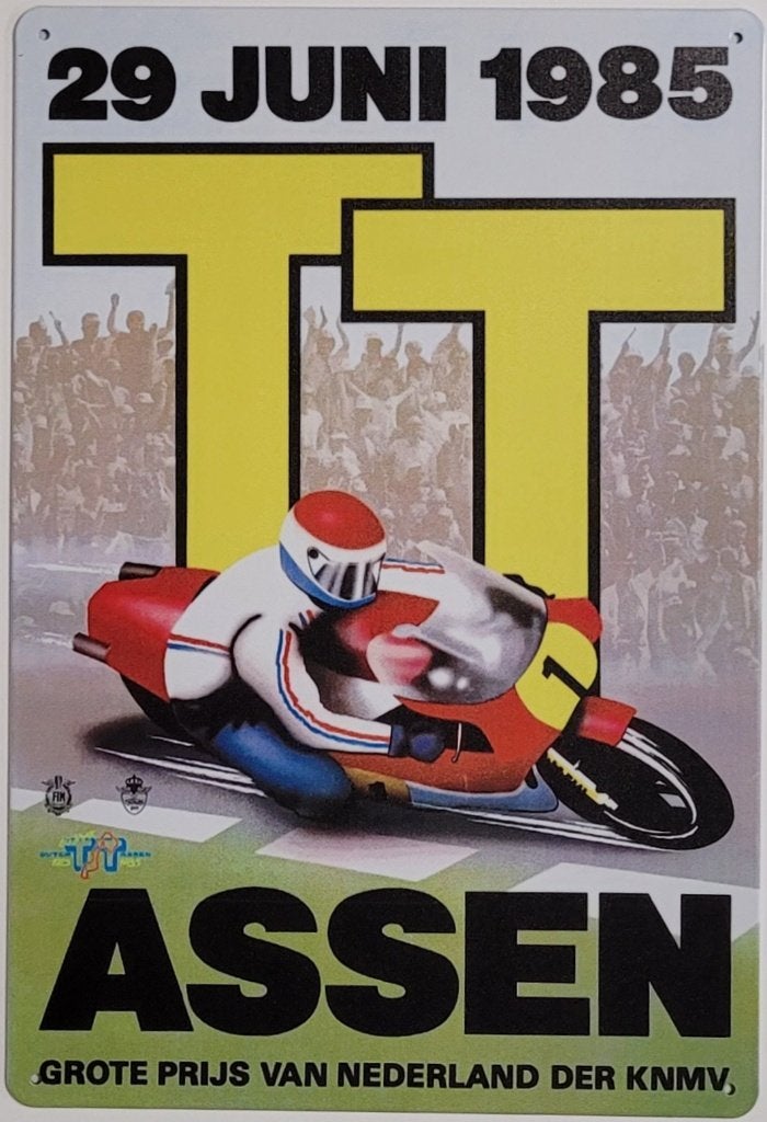TT Assen 29 Juni 1985 MotoGP reclamebord van metaal wanddeco