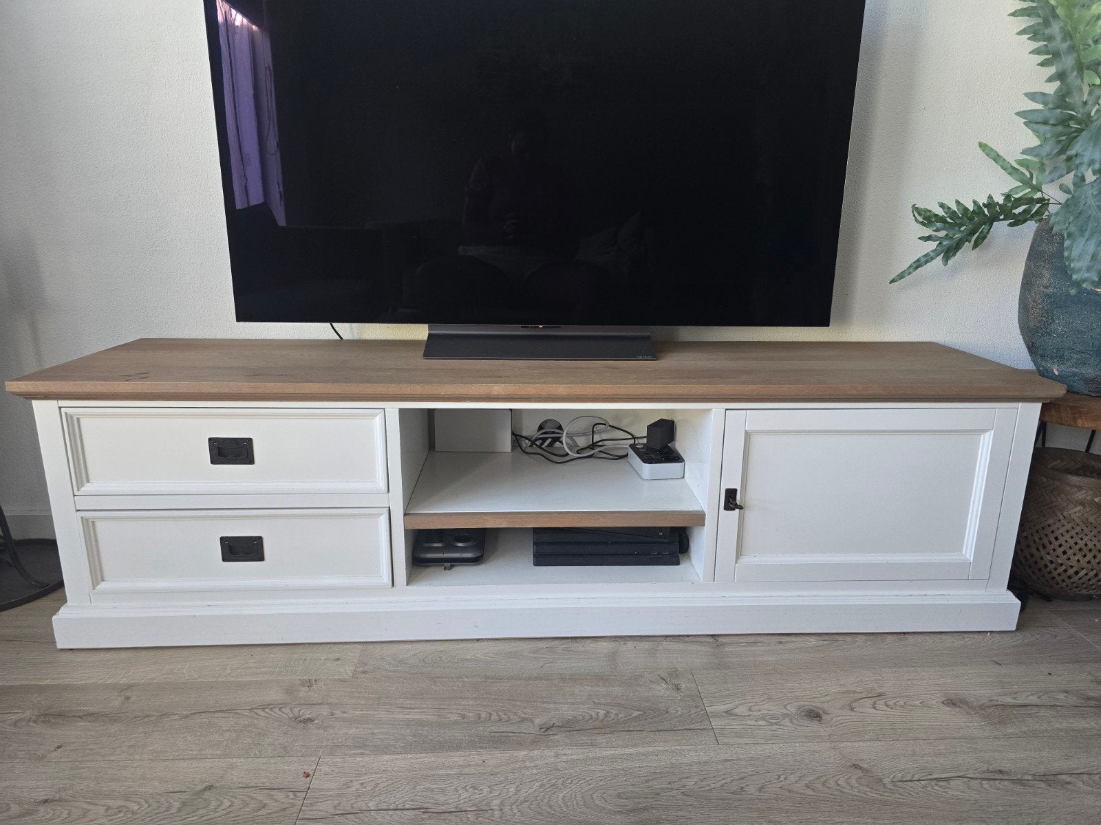 TEAB - TV-meubel van massief eikenhout - 181x46x50 cm, Huis en Inrichting, Kasten | Televisiemeubels, Gebruikt, Minder dan 100 cm