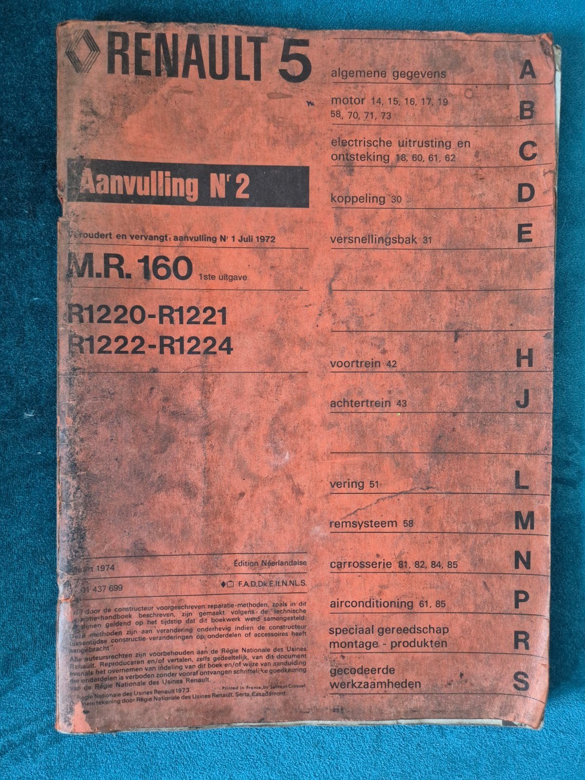 Renault 5 Werkplaats handboek Maart 1974 aanvulling nr. 2, Boeken, Ophalen of Verzenden, Renault