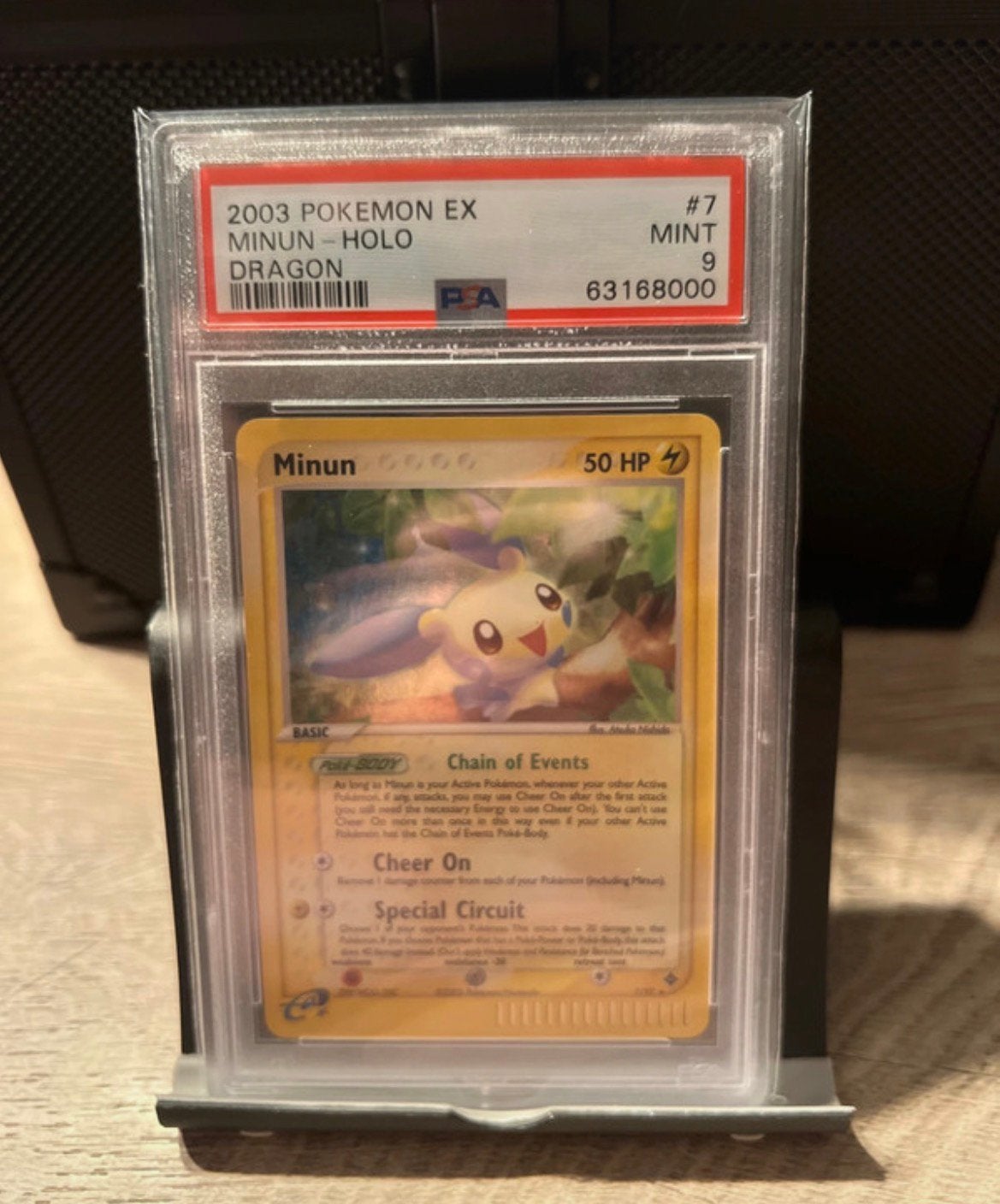 2003 pokemon Minun - Holo psa 9, Ophalen of Verzenden, Zo goed als nieuw, Losse kaart
