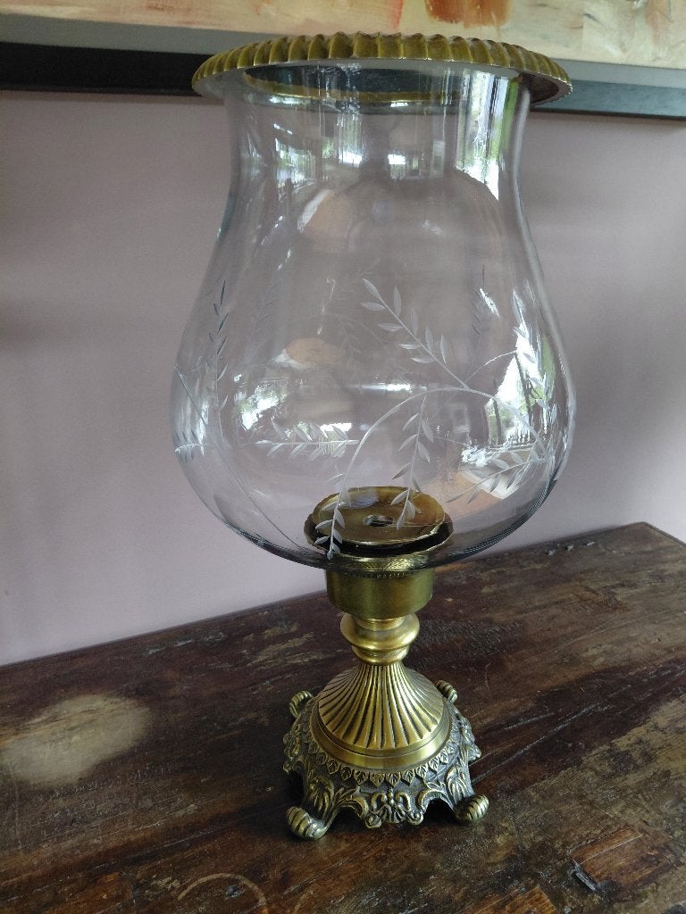Bronzen met geslepen glas windlicht, Ophalen of Verzenden