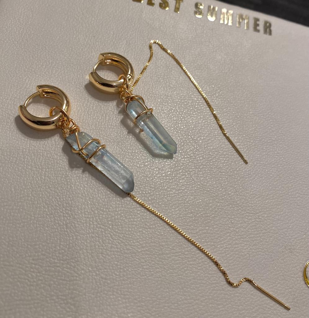 Oorbellen natuurlijke kristal hemelsblauw regenboog, Met kristal, Overige materialen, Hangers, Blauw