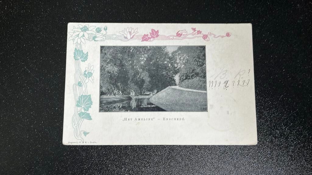 Enschede Het Amelink Jugendstill kader, Ophalen of Verzenden, Voor 1920, Gelopen, Overijssel