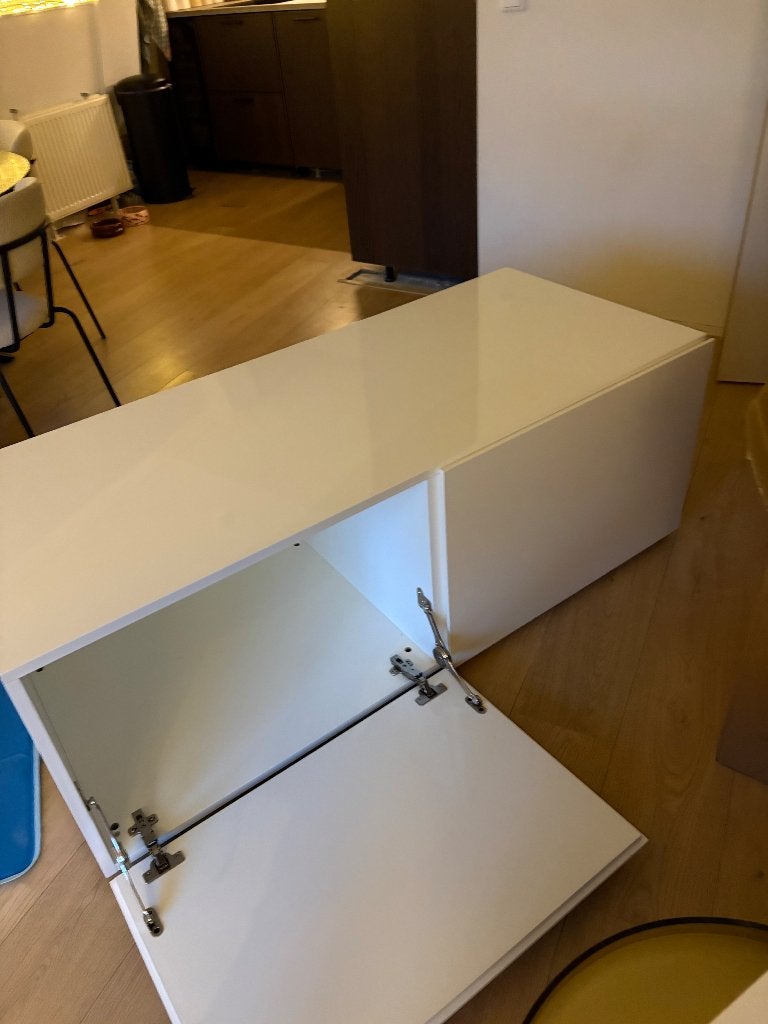 Wit (hoogglans) TV-Meubel,, Ophalen, Overige materialen, Gebruikt, 100 tot 150 cm