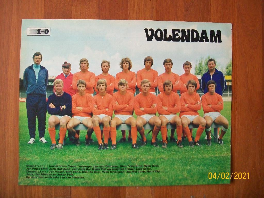 1-0 Poster Volendam + info (seizoen 1971-1972), Verzenden, Zo goed als nieuw, Overige binnenlandse clubs, Poster, Plaatje of Sticker