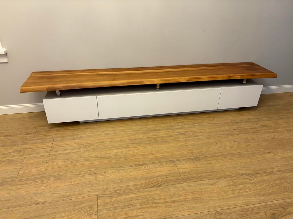 Zwevend dressoir/wandkast met massief houten blad, Ophalen, 150 tot 200 cm, Zo goed als nieuw, Met lade(s)