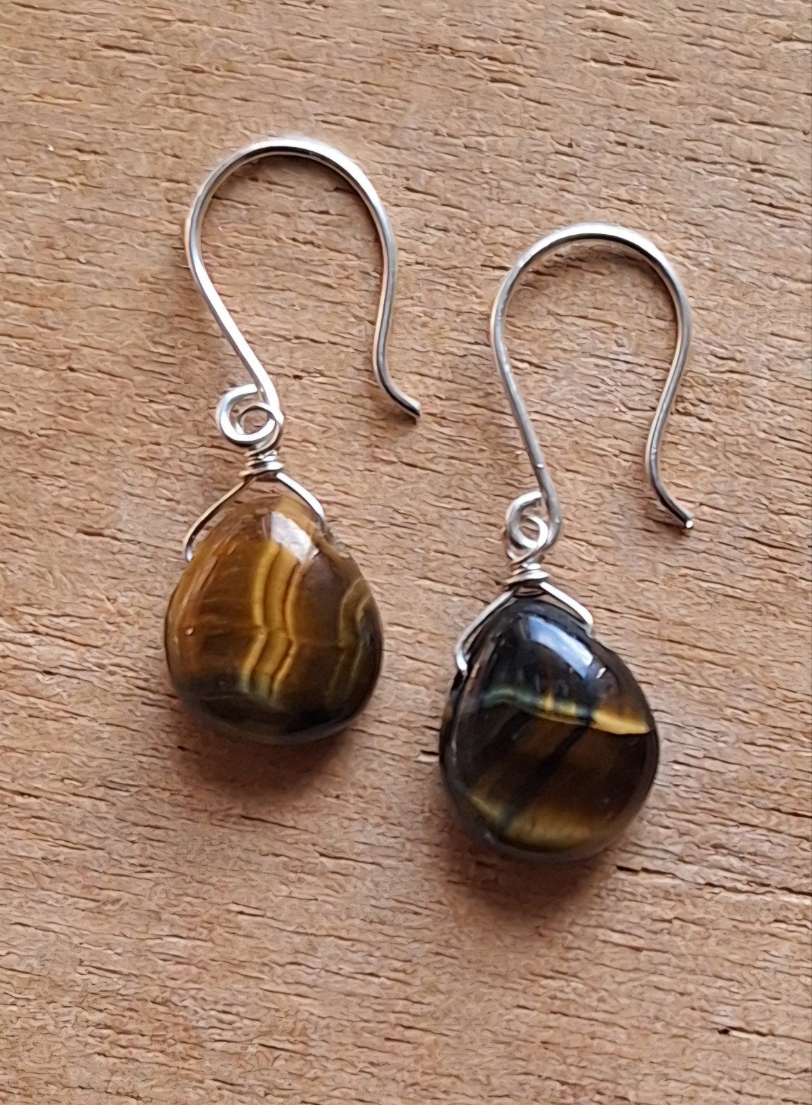 handgemaakte oorbellen echt zilver en tijgeroog, Hangers, Bruin, Verzenden, Nieuw