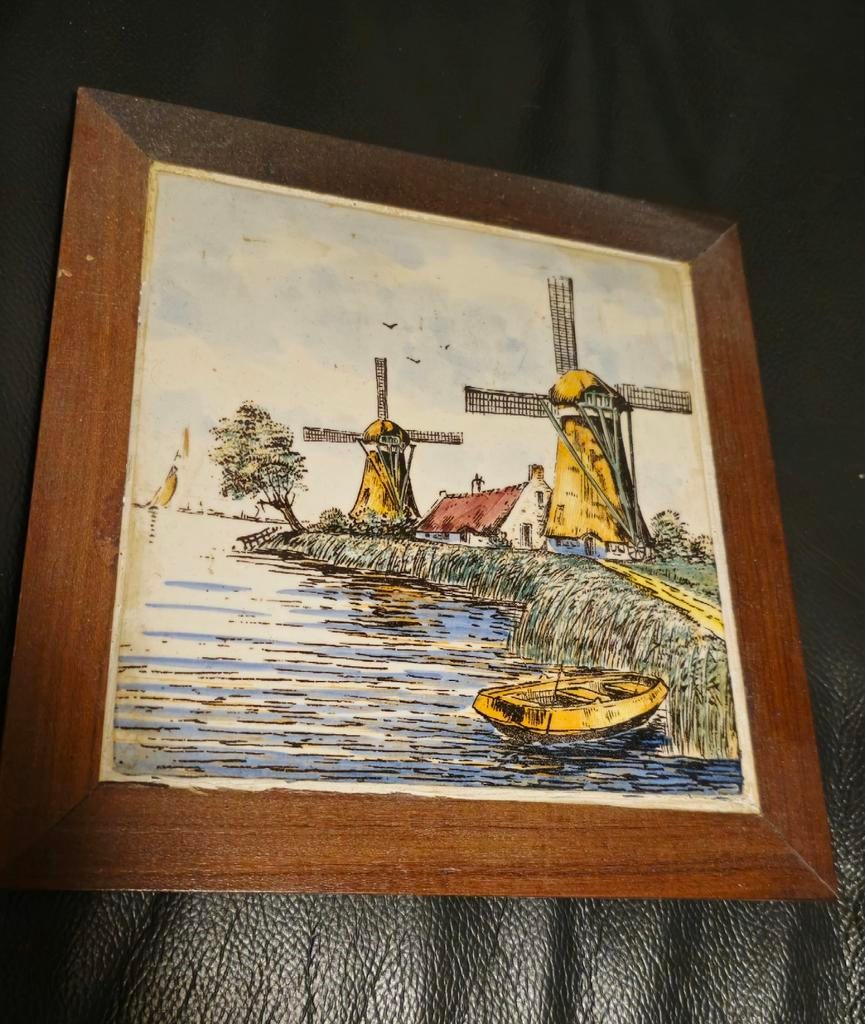 Delfts Blauw? Tegeltableau met Molens en Water, Ophalen of Verzenden