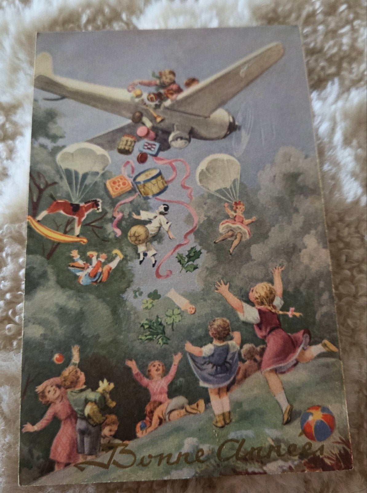 Vliegtuig en kinderen, Verzamelen, Verzenden, Voor 1920, Gelopen, Feest(dag)