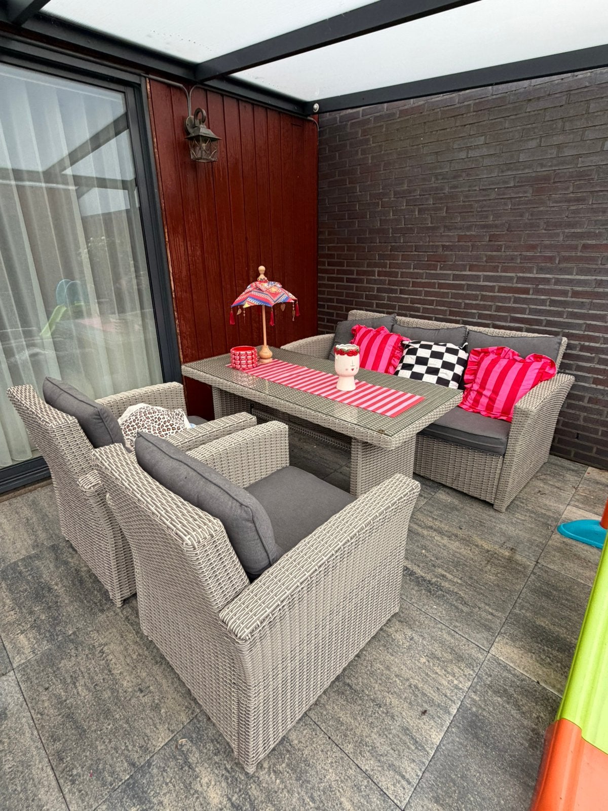 Tuin lounge/eettafel set, Ophalen, Zo goed als nieuw, Eettafel