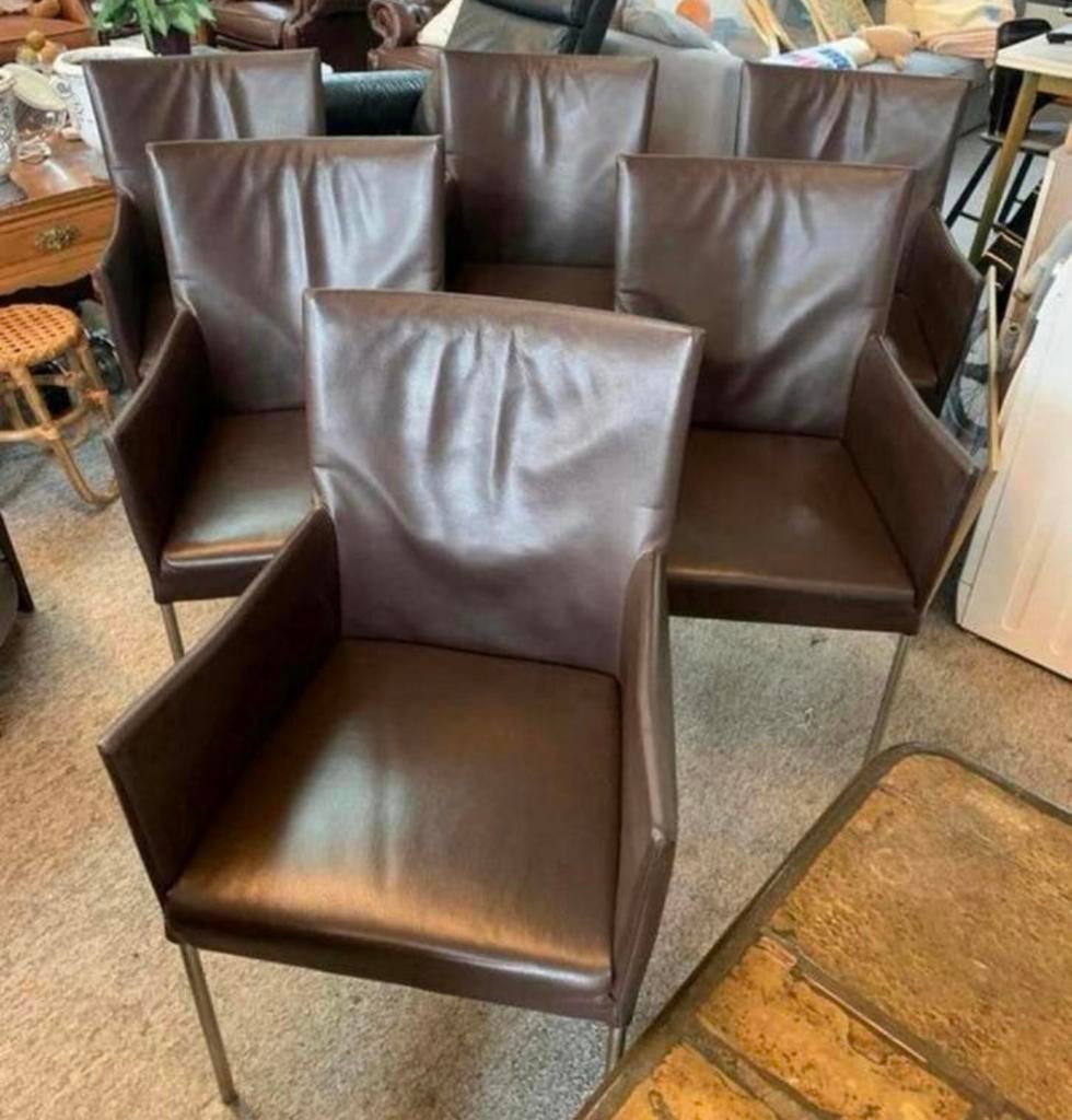 Stoel set van 6 Bert Plantagie stoelen in luxe bruin leder., Ophalen of Verzenden, Zo goed als nieuw