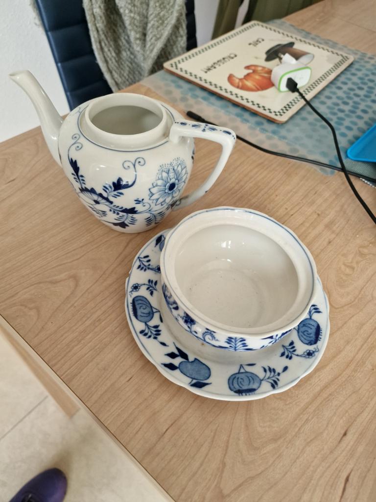 Origineel zwiebelmuster, theepot zonder deksel en botervloot, Ophalen of Verzenden