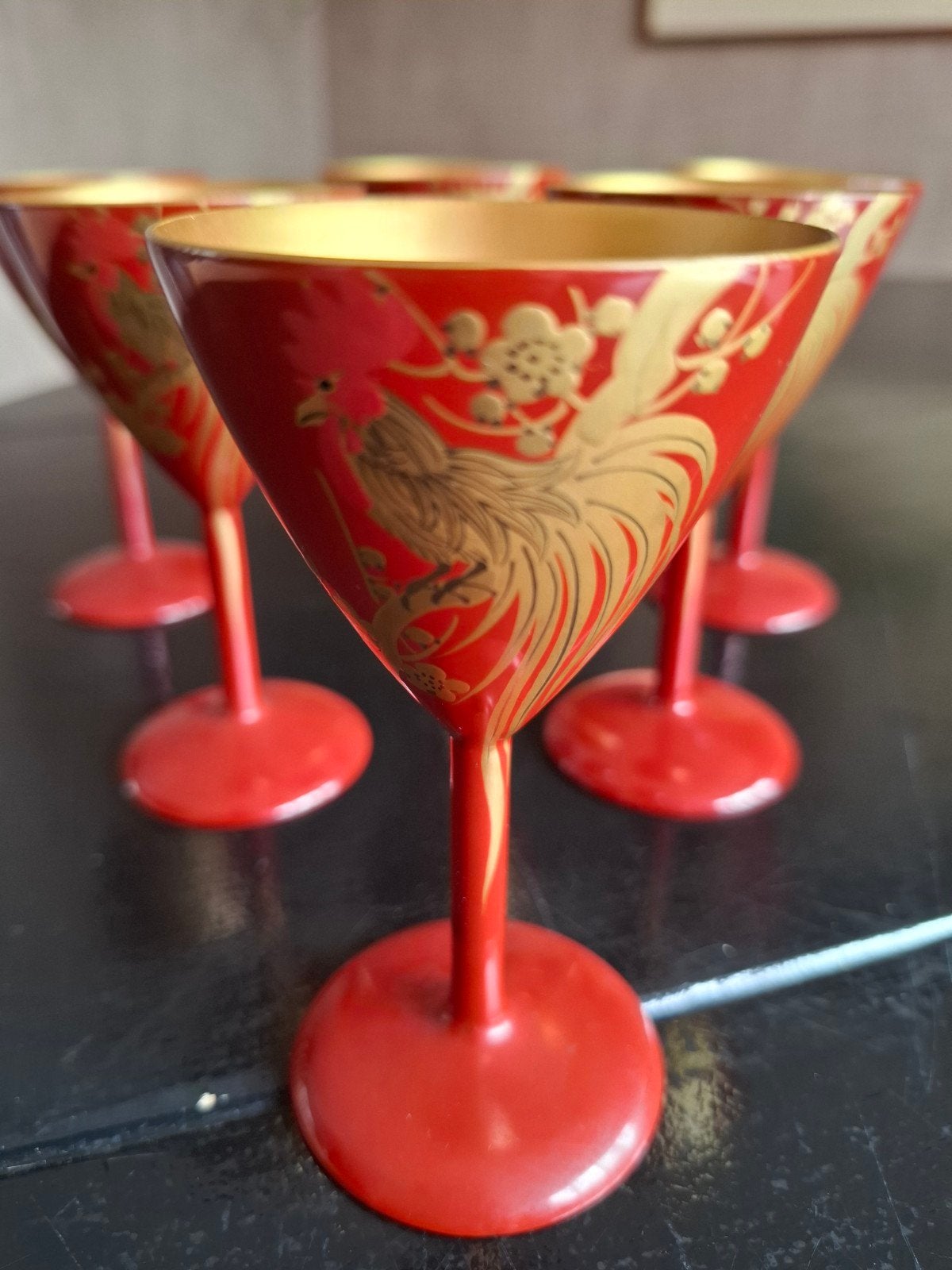 Set van 6 Vintage Japanse Urushi Lakwerk Cocktailglazen, Antiek en Kunst, Ophalen of Verzenden