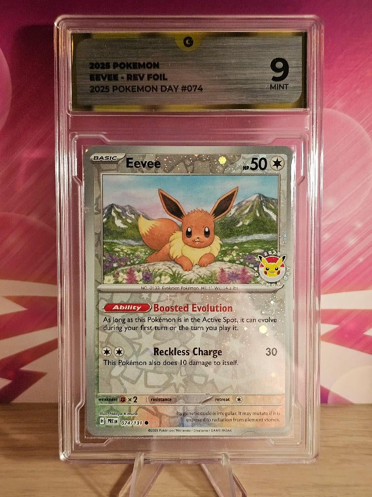 Eevee Pokemonday Stamp Graded, Ophalen of Verzenden, Zo goed als nieuw, Losse kaart, Foil