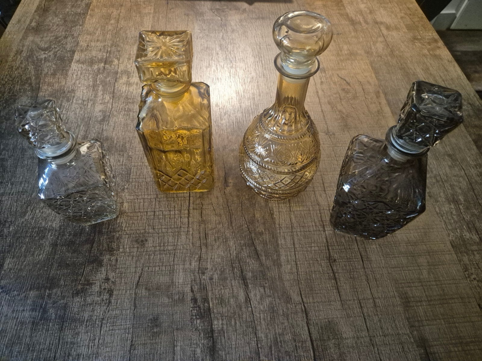 Set van 4 Vintage Glazen Karaffen - Amber & Transparant, Ophalen of Verzenden