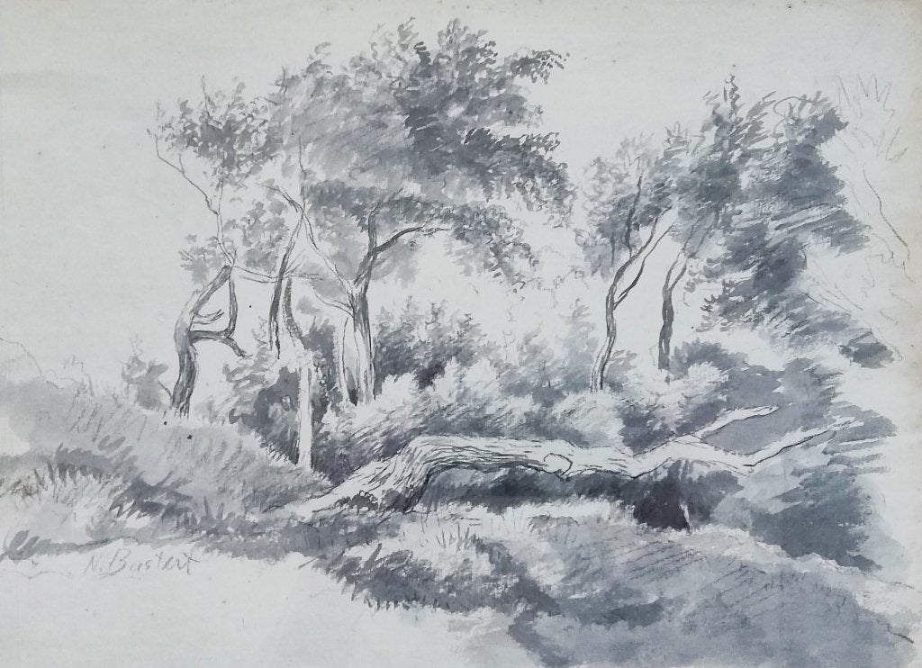 Nicolaas Syvert Bastert (1854-1939) - Landschap met bomen, Ophalen of Verzenden, Tekening, Overige technieken, Handgemaakt