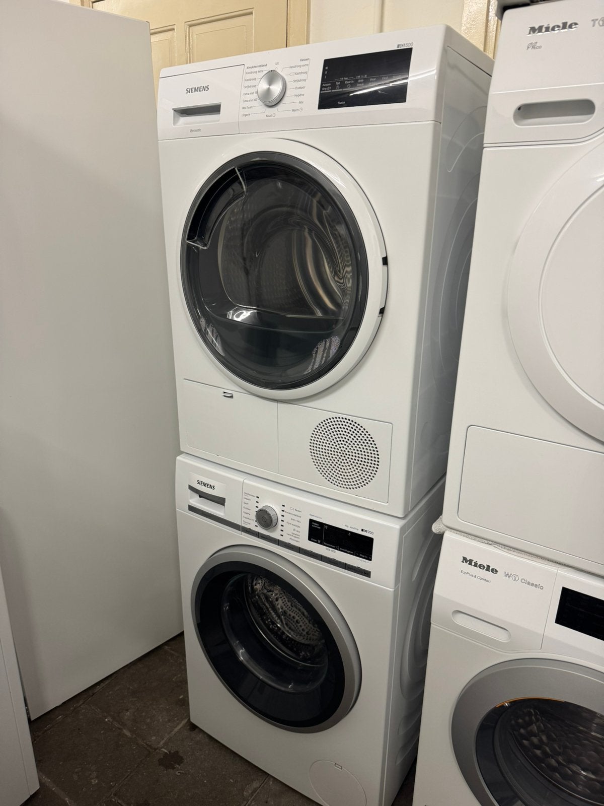 Siemens IQ700 Wasmachine en IQ500 Condensdroger als Setje, Witgoed en Apparatuur, Wasmachines, Ophalen, 1200 tot 1600 toeren, Minder dan 85 cm